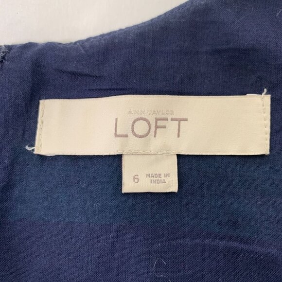 Ann Taylor LOFT Striped Sleeveless Skater Dress Blue Green White Cotton Size 6 - Picture 4 of 6